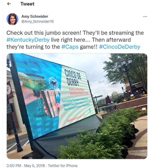 Check out this jumbo screen! They'll be streaming the #KentuckyDerby live right here... Then afterard they're turning to the #Caps game!! #CincoDeDerby
