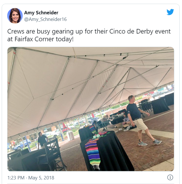 Crews are busy gearing up for their Cinco de Derby event at Fairfax Corner today!